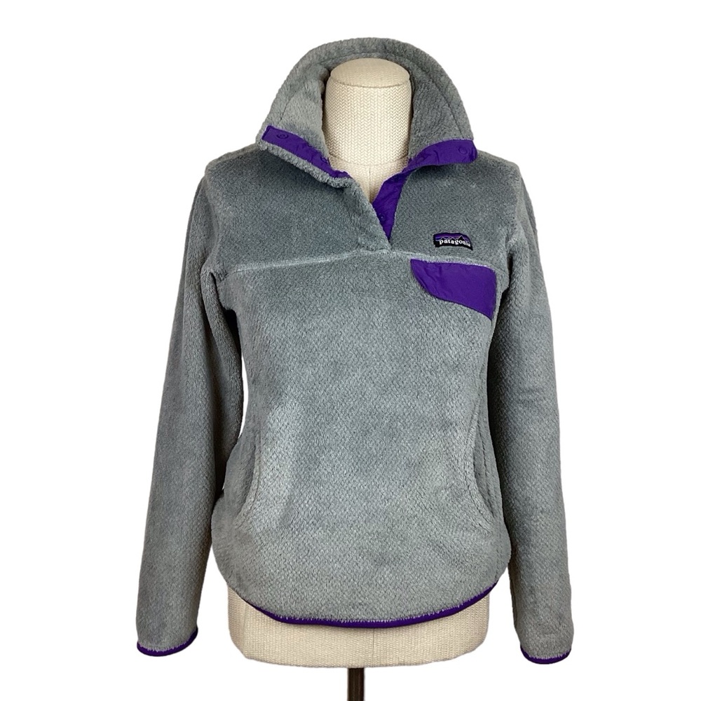 Patagonia Synchilla Polartec Retool 1/4 Snap Jacket Gray w Purple Accents
